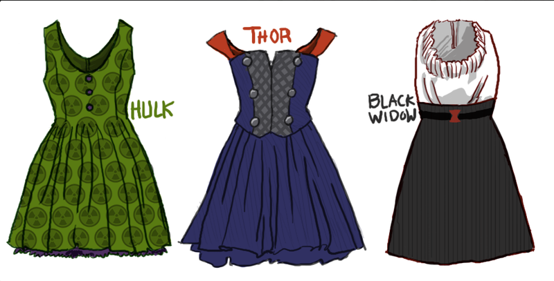 Illustration for article titled Seriously cute dresses inspired by costumes from The Avengers